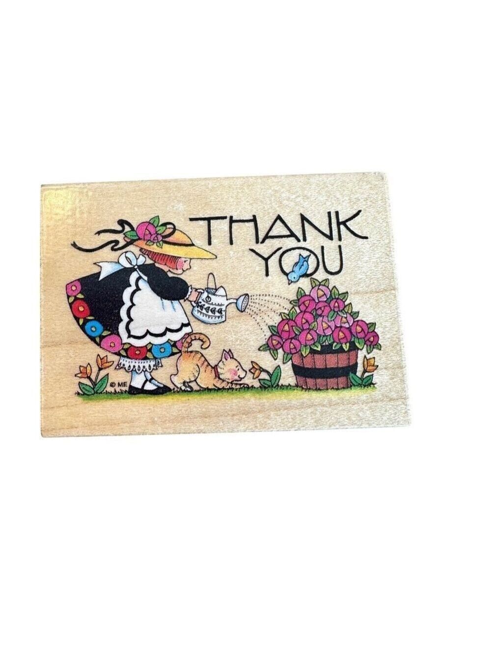 Mary Engelbreit Rubber Stamp Watering The Roses Thank You Mounted Wooden 581H